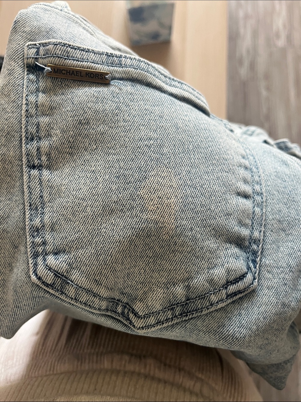 Michael Kors Light Wash Denim Cargo Pants - Light Blue - Picture 8 of 8